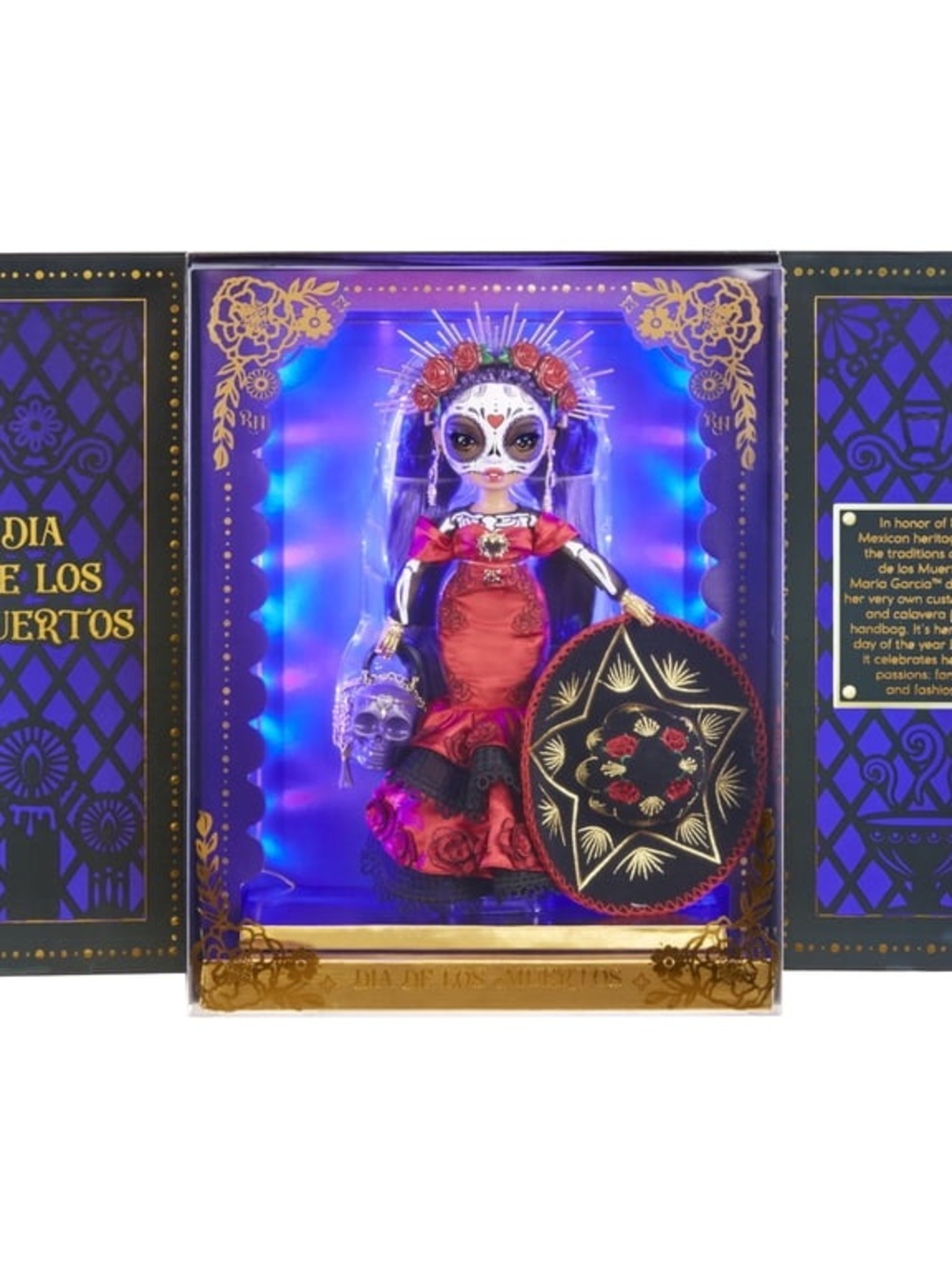 Day of the Dead Girl Doll in Red Dress with Floral Crown
